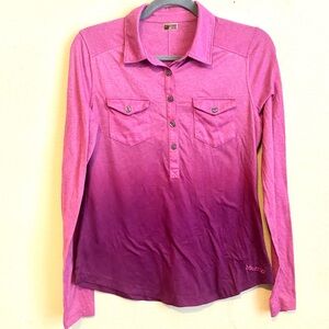 Marmot Womens Polo Long Sleeve Shirt Purple Ombré Size Small